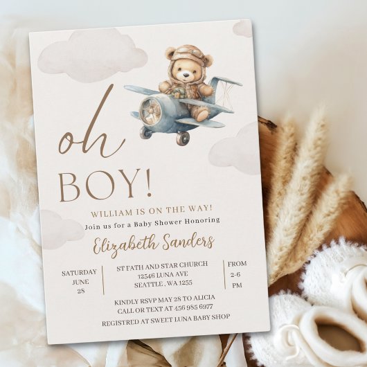 Oh Boy,  Cute Bear Baby shower boy Kaart