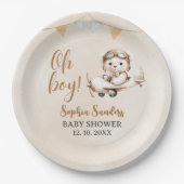 Oh Boy, Cute Bear Baby shower boy Papieren Bordje (Voorkant)