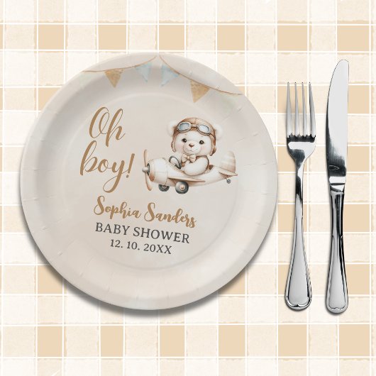 Oh Boy, Cute Bear Baby shower boy Papieren Bordje