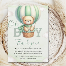 Oh Boy, Cute Green Bear Baby shower boy Bedankkaart