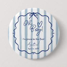 Oh Boy Cute Modern Dusty Blue Baby Shower Auntie Ronde Button 5,7 Cm