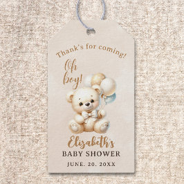 Oh Boy , Cute watercolor bear Baby shower Cadeaulabel