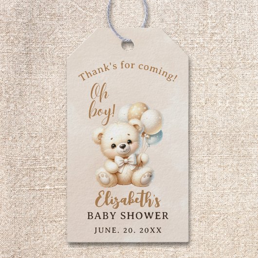 Oh Boy , Cute watercolor bear Baby shower Cadeaulabel