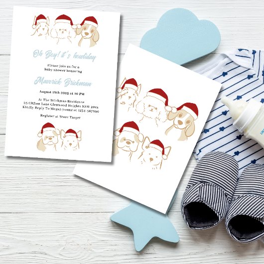 Oh Boy Cuties Puppy Kerstvakantie Baby shower Kaart