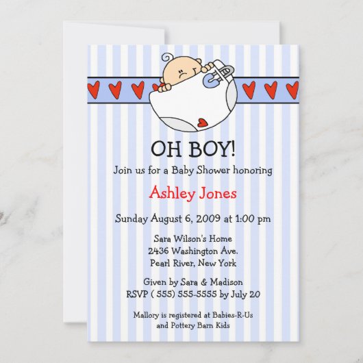 Oh Boy Diaper Baby Boy Shower Invitations Kaart (Voorkant)