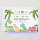Oh Boy Dinosaur Baby shower Kaart (Voorkant)