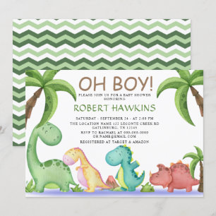 Oh Boy Dinosaur Baby shower Kaart
