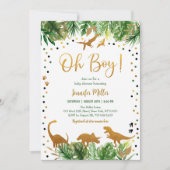 Oh Boy Dinosaur Baby shower Kaart (Voorkant)