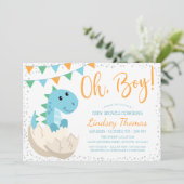Oh Boy Dinosaur Baby shower Kaart (Staand voorkant)