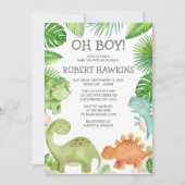 Oh Boy Dinosaur Baby shower Uitnodiging (Voorkant)