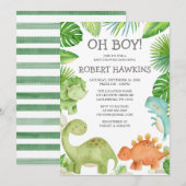 Oh Boy Dinosaur Baby shower Uitnodiging (Voorkant / Achterkant)