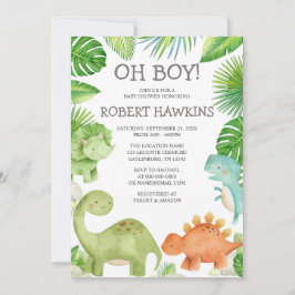Oh Boy Dinosaur Baby shower Uitnodiging