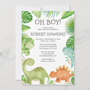 Oh Boy Dinosaur Baby shower Uitnodiging
