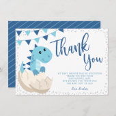 Oh Boy Dinosaur Navy Blue Baby shower Flat Bedankkaart (Voorkant / Achterkant)