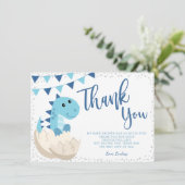 Oh Boy Dinosaur Navy Blue Baby shower Flat Bedankkaart (Staand voorkant)