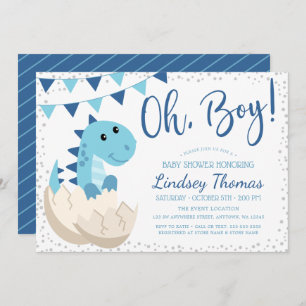 Oh Boy Dinosaur Navy Blue Baby shower Kaart