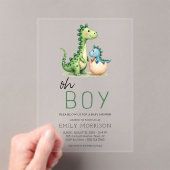 Oh Boy Dinosaur Schattigee Baby Boy Shower Acryl Uitnodigingen (Insitu (Draagbaar))