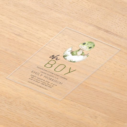 Oh Boy Dinosaur Schattigee Baby Boy Shower Acryl Uitnodigingen (Laagn)