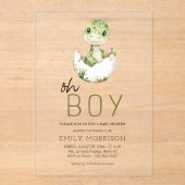 Oh Boy Dinosaur Schattigee Baby Boy Shower Acryl Uitnodigingen (Voorkant)