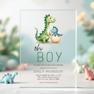Oh Boy Dinosaur Schattigee Baby Boy Shower Acryl Uitnodigingen