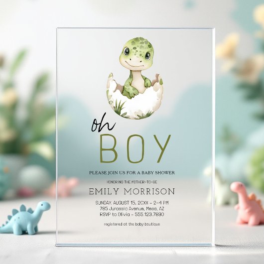 Oh Boy Dinosaur Schattigee Baby Boy Shower Acryl Uitnodigingen