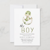 Oh Boy Dinosaur Schattigee Baby Boy Shower Kaart (Voorkant)