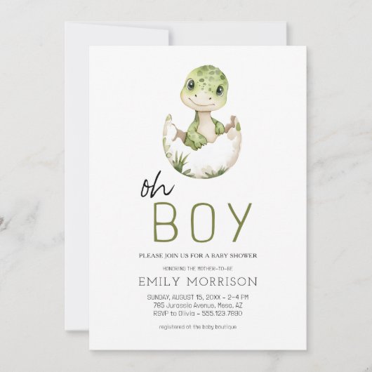 Oh Boy Dinosaur Schattigee Baby Boy Shower Kaart (Voorkant)
