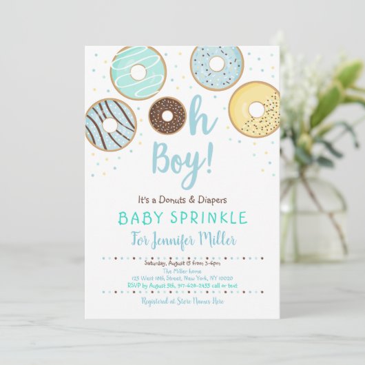 Oh Boy Donuts & Luiers Blue Baby Sprinkle Kaart (Staand voorkant)
