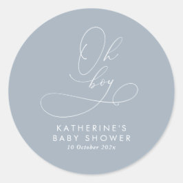 Oh Boy Dusty Blue Baby shower Bedankt Ronde Sticker