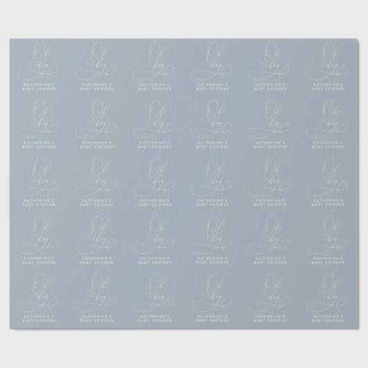 Oh Boy Dusty Blue Baby shower Cadeaupapier (Vlak)