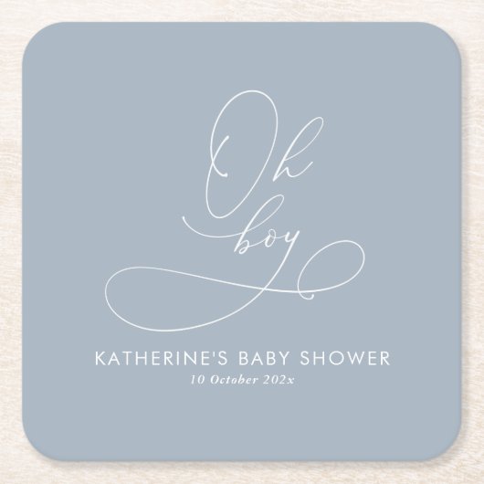 Oh Boy Dusty Blue Baby shower Kartonnen Onderzetters (Voorkant)