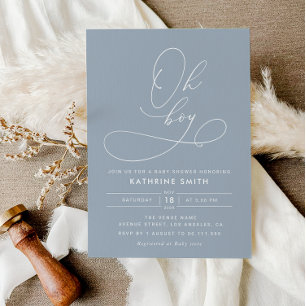 Oh Boy Dusty Blue baby shower uitnodiging