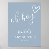 Oh Boy Dusty Blue Baby Shower Welcome Sign Poster (Voorkant)