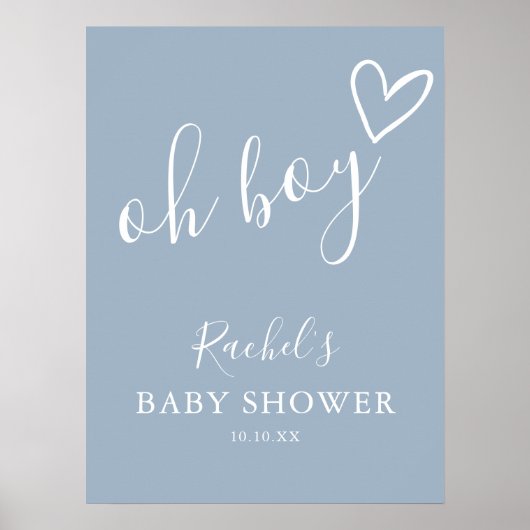 Oh Boy Dusty Blue Baby Shower Welcome Sign Poster (Voorkant)