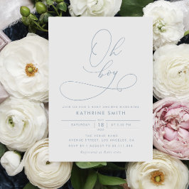 Oh Boy Dusty Blue Modern Baby shower Invitation Kaart