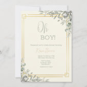 Oh Boy Elegant Greenery & Gold Baby shower Kaart (Voorkant)