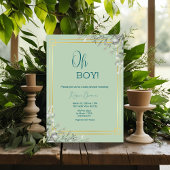 Oh Boy Elegant Greenery & Gold Baby shower Kaart