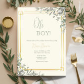 Oh Boy Elegant Greenery & Gold Baby shower Kaart