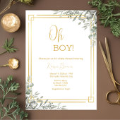 Oh Boy Elegant Greenery & Gold Baby shower Kaart