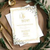 Oh Boy Elegant Greenery & Gold Baby shower Kaart