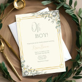 Oh Boy Elegant Greenery & Gold Baby shower Kaart