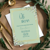 Oh Boy Elegant Greenery & Gold Baby shower Kaart