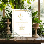 Oh Boy Elegant Greenery & Gold Baby shower Kaart