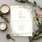 Oh Boy Elegant Greenery & Gold Baby shower Kaart