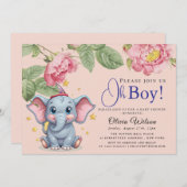 Oh Boy Elephant Baby Shower Invitation Kaart (Voorkant / Achterkant)