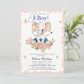 Oh Boy Elephant Baby Shower Invitation Kaart (Staand voorkant)