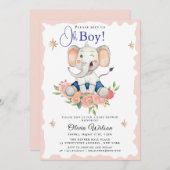Oh Boy Elephant Baby Shower Invitation Kaart (Voorkant / Achterkant)