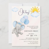 Oh Boy Elephant Baby Shower Invitation Kaart (Voorkant)