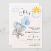 Oh Boy Elephant Baby Shower Invitation Kaart (Voorkant / Achterkant)