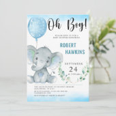 Oh Boy Elephant Baby shower Kaart (Staand voorkant)